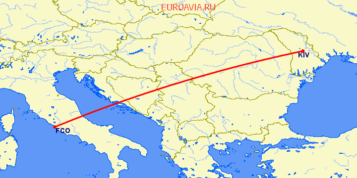 перелет Рим — Кишинев на карте