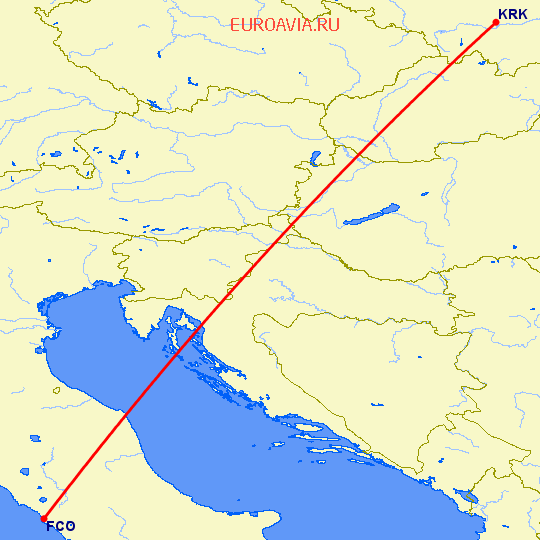 перелет Рим — Краков на карте