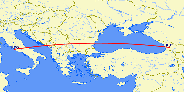 перелет Рим — Кутаиси на карте