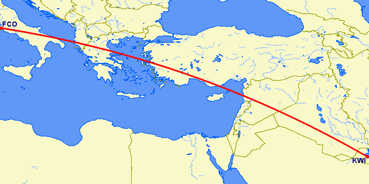 перелет Рим — Кувейт на карте