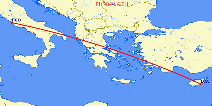 перелет Рим — Ларнака на карте