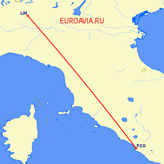перелет Рим — Милан на карте