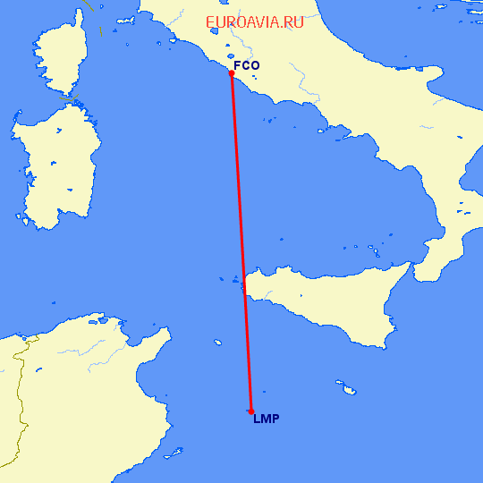 перелет Рим — Lampedusa на карте