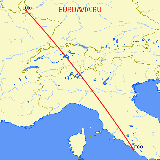 перелет Рим — Люксембург на карте