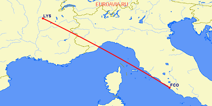 перелет Рим — Лион на карте