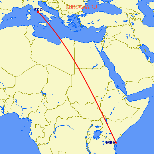 перелет Рим — Момбаса на карте