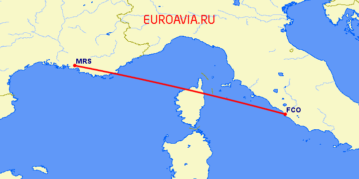 перелет Рим — Марсель на карте