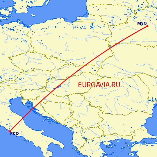 перелет Рим — Минск на карте