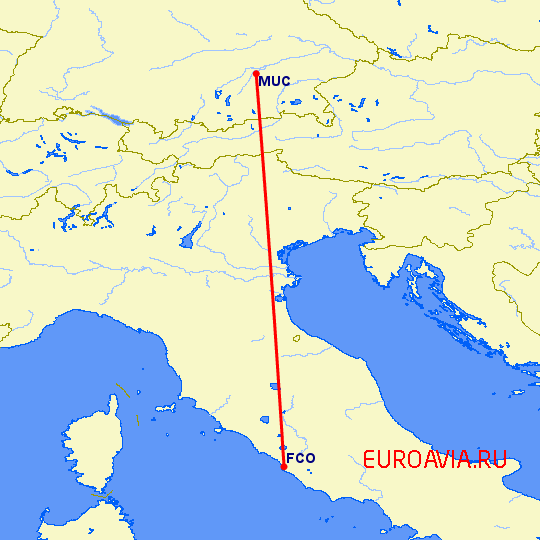 перелет Рим — Мюнхен на карте