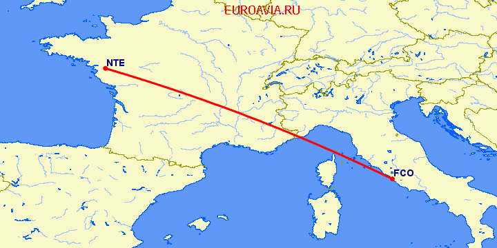 перелет Рим — Нант на карте