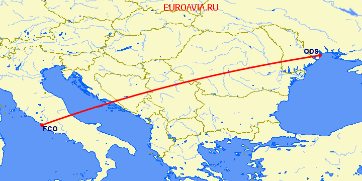 перелет Рим — Одесса на карте