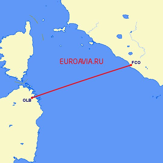 перелет Рим — Costa Smeralda на карте