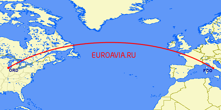 перелет Рим — Чикаго на карте