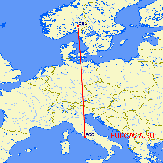 перелет Рим — Осло на карте
