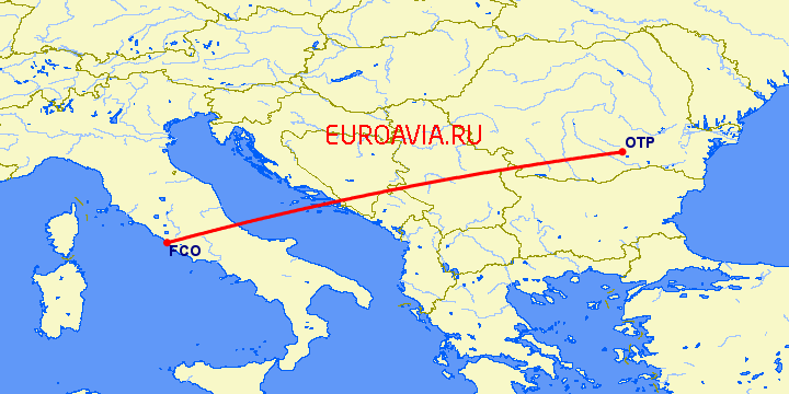 перелет Рим — Бухарест на карте