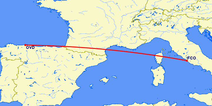 перелет Рим — Овьедо-Авилес на карте