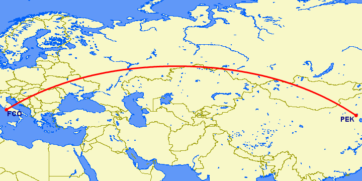 перелет Рим — Пекин на карте