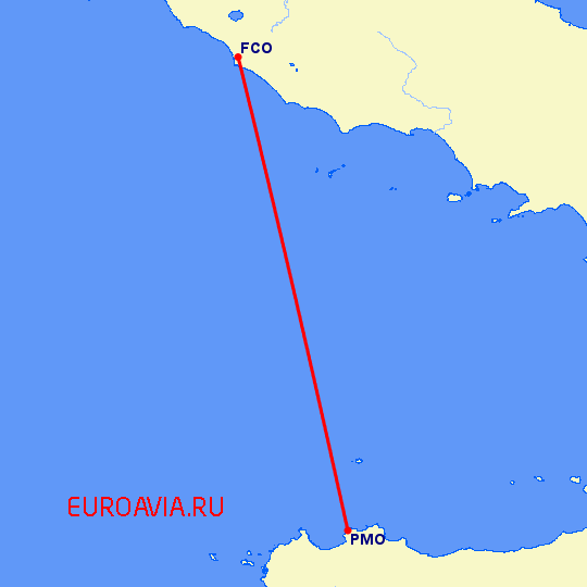 перелет Рим — Палермо на карте
