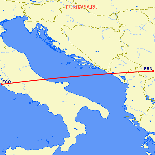 перелет Рим — Приштина на карте