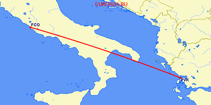 перелет Рим — Превеза Лефка на карте