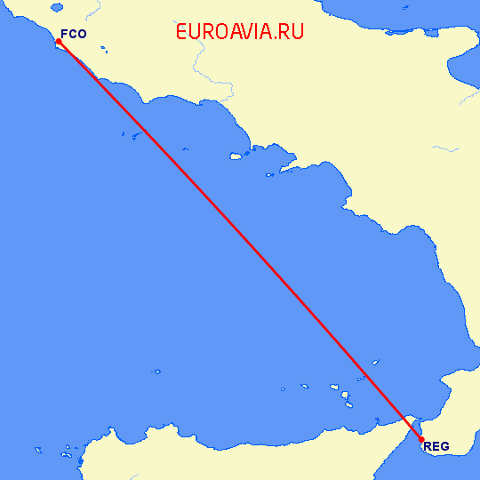перелет Рим — Редджио Калабрия на карте