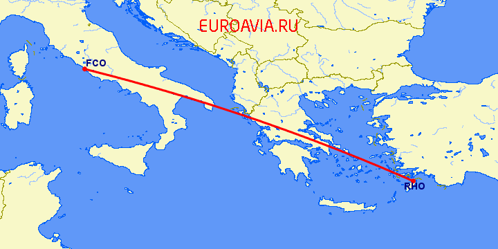 перелет Рим — Родос на карте