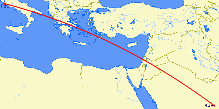 перелет Рим — Эр Рияд на карте