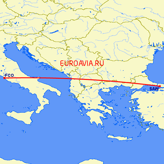 перелет Рим — Стамбул на карте