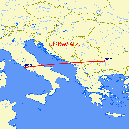 перелет Рим — София на карте