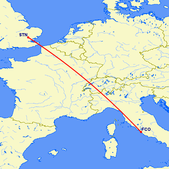 перелет Рим — Лондон на карте