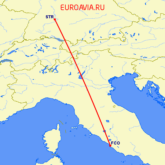 перелет Рим — Штуттгард на карте