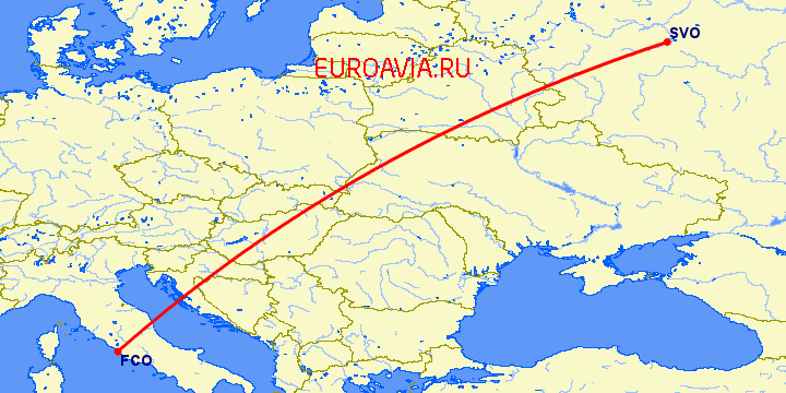 перелет Рим — Москва на карте