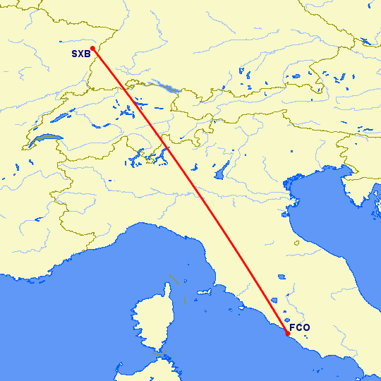 перелет Рим — Страсбург на карте