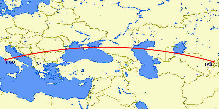 перелет Рим — Ташкент на карте