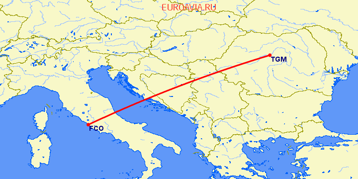 перелет Рим — Тиргу Мурес на карте