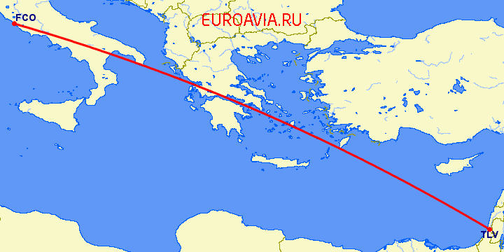 перелет Рим — Тель Авив на карте