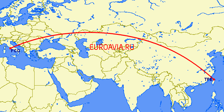перелет Рим — Тайбэй на карте