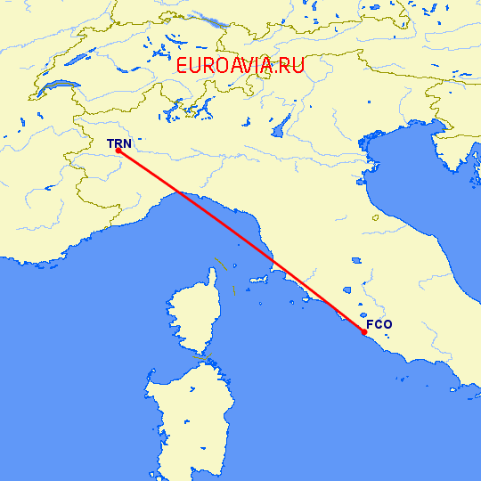 перелет Рим — Турин на карте
