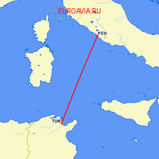перелет Рим — Тунис на карте