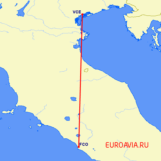 перелет Рим — Венеция на карте