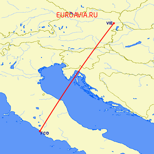 перелет Рим — Вена на карте