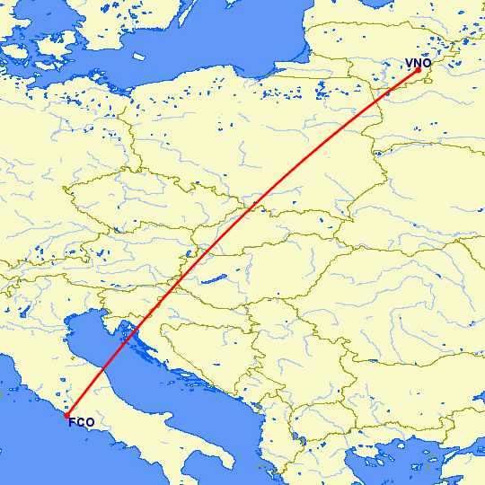 перелет Рим — Вильнюс на карте