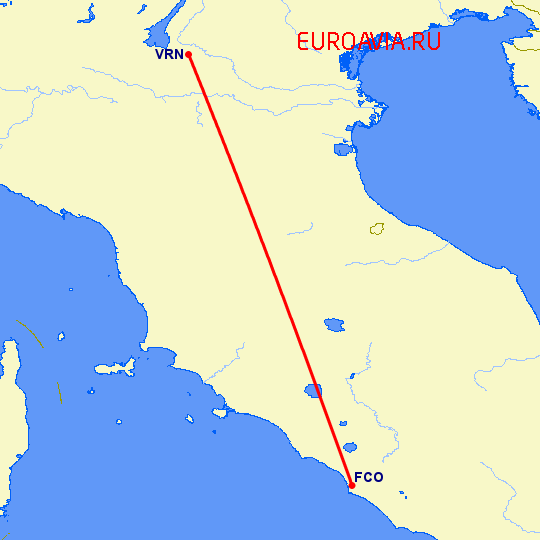 перелет Рим — Верона на карте