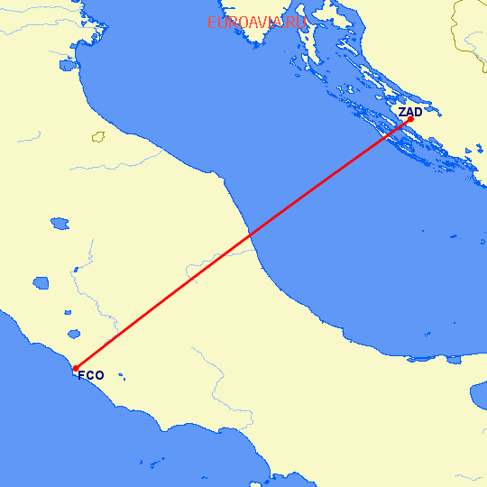 перелет Рим — Задар на карте
