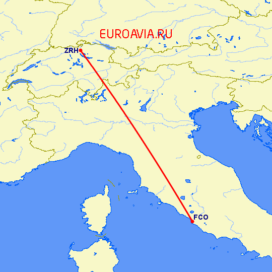 перелет Рим — Цюрих на карте