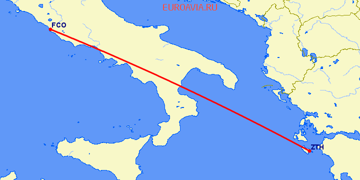 перелет Рим — Закинтос на карте