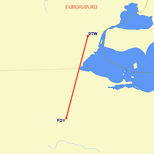 перелет Findlay — Детройт на карте