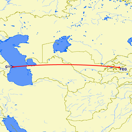 перелет Фергана — Баку на карте