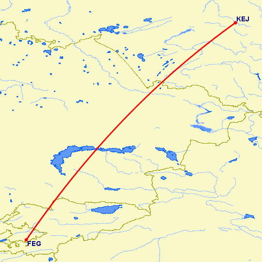 перелет Фергана — Кемерово на карте