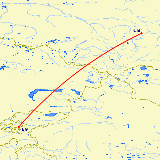 перелет Фергана — Красноярск на карте